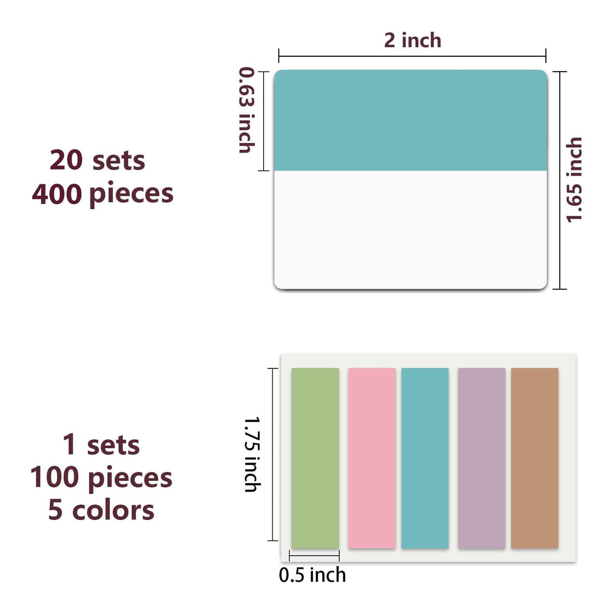 ELII 500 PCS Tabs 2 Inch Book Tabs Sticky Index Tabs,File Tabs