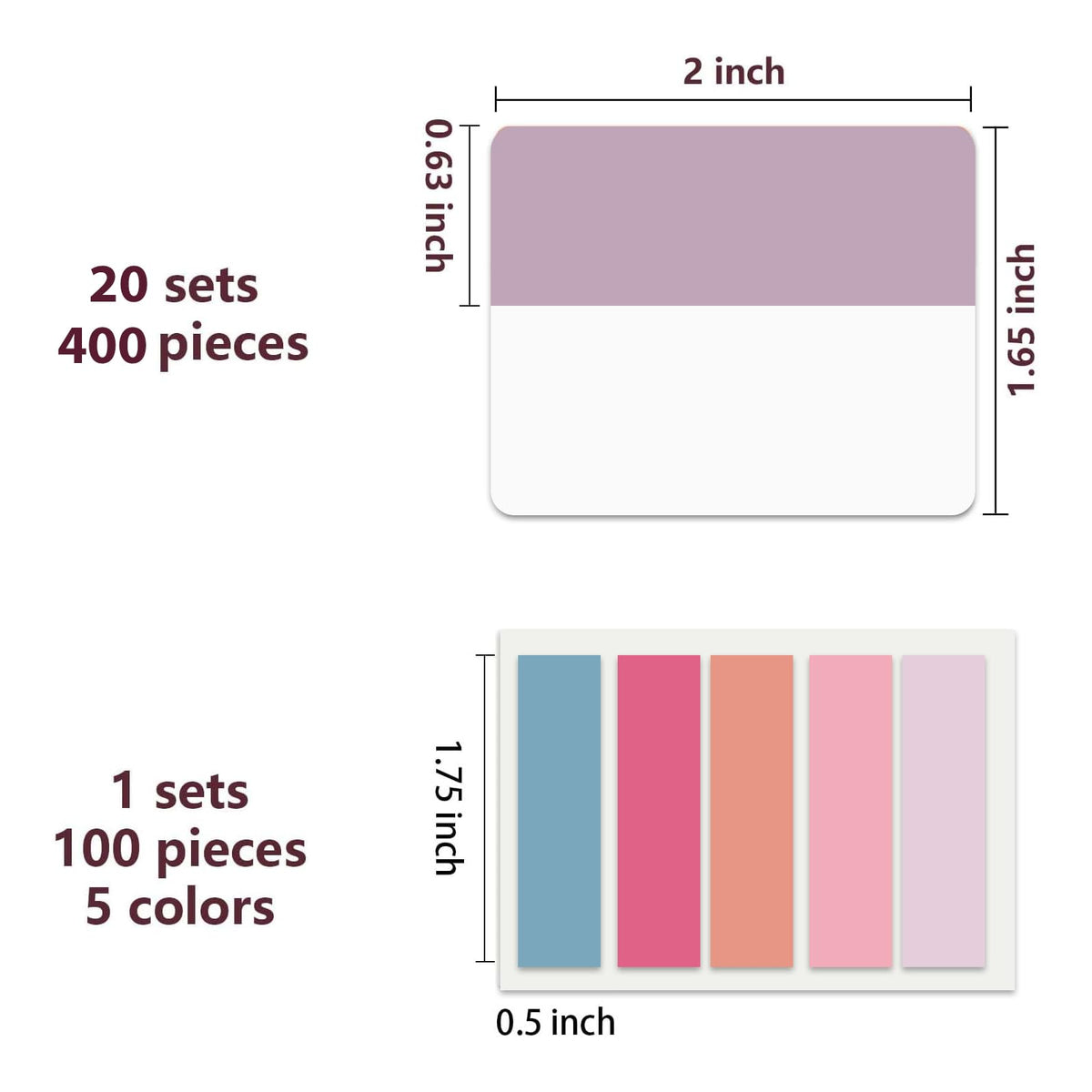 ELII 500 PCS Tabs 2 Inch Book Tabs Sticky Index Tabs,File Tabs