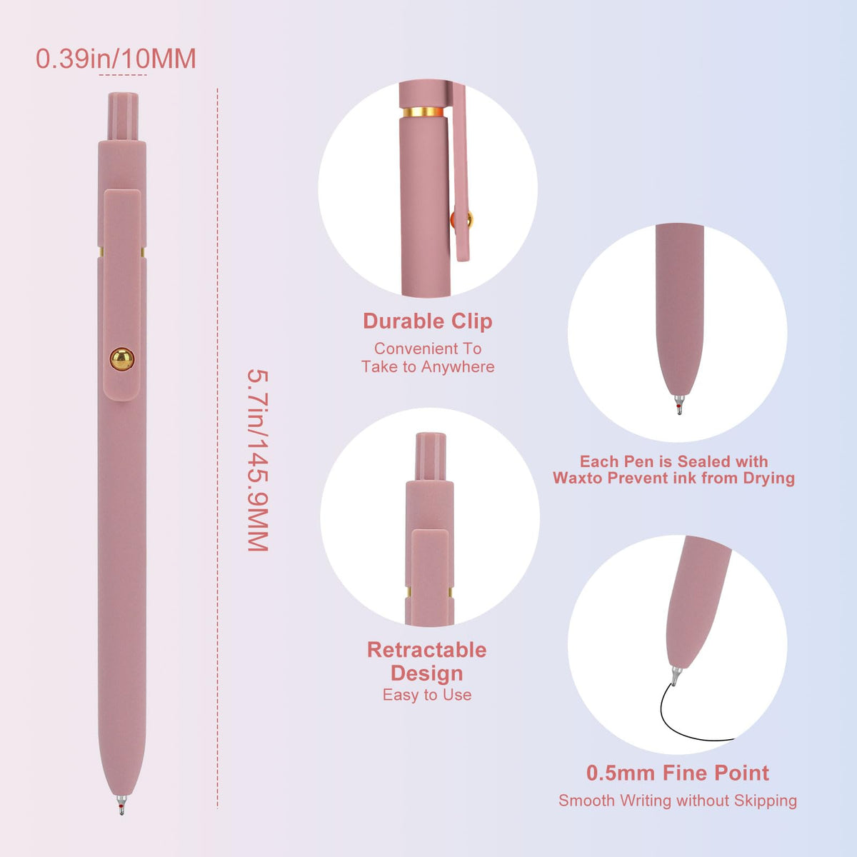 Ddaowanx Gel Pens,6 Pcs 0.5mm Retractable Quick Dry Black Ink Pens