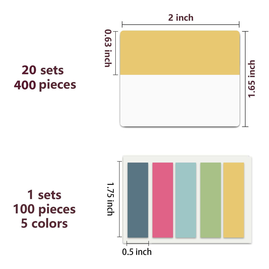 ELII 500 PCS Tabs 2 Inch Book Tabs Sticky Index Tabs,File Tabs