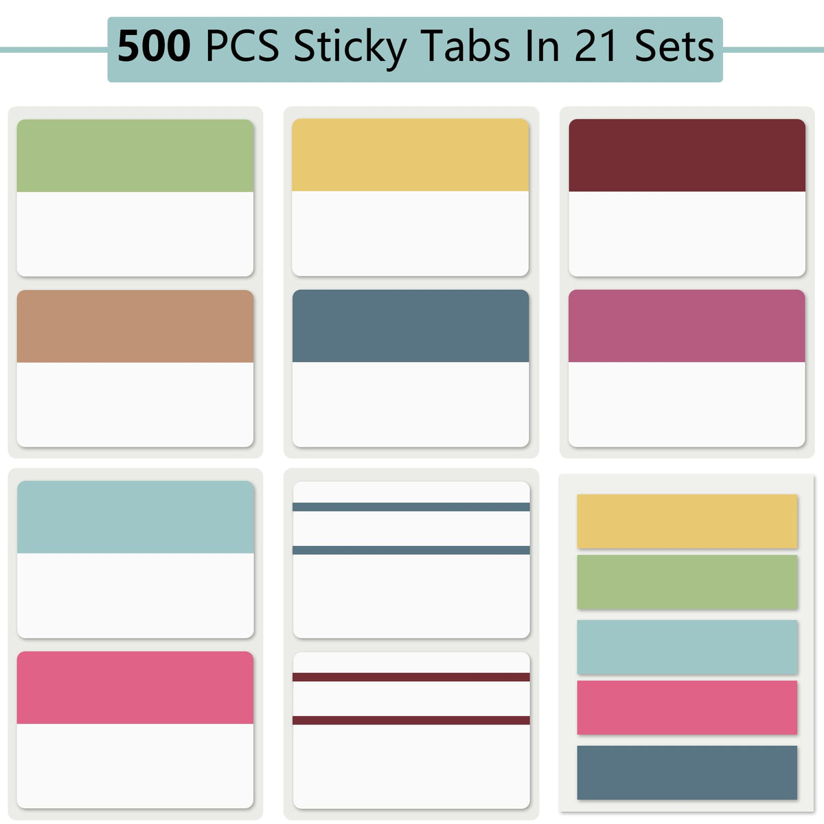 ELII 500 PCS Tabs 2 Inch Book Tabs Sticky Index Tabs,File Tabs