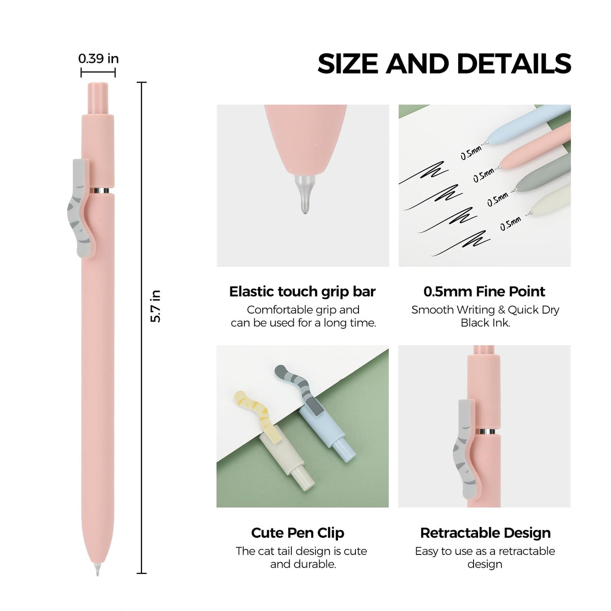 Ddaowanx Gel Pens,6 Pcs 0.5mm Retractable Quick Dry Black Ink Pens