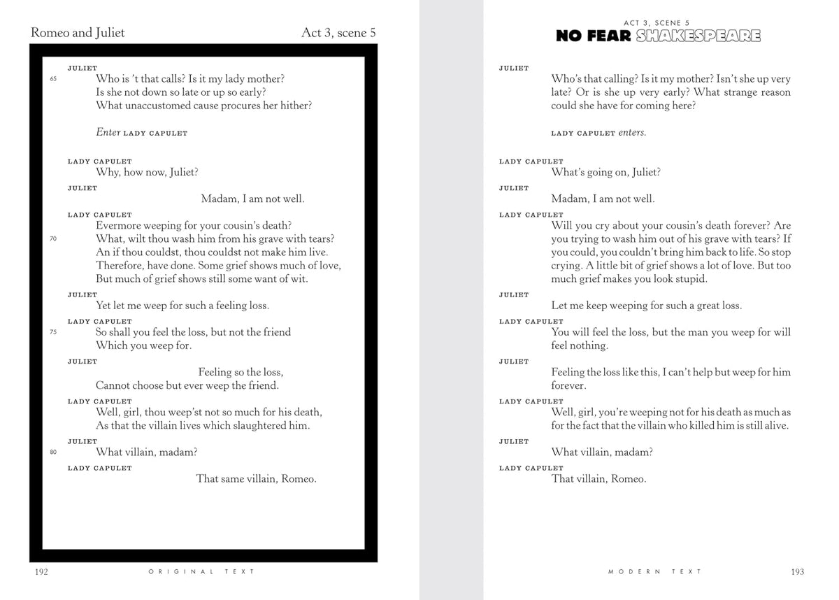 Romeo and Juliet: No Fear Shakespeare Side-by-Side Plain English