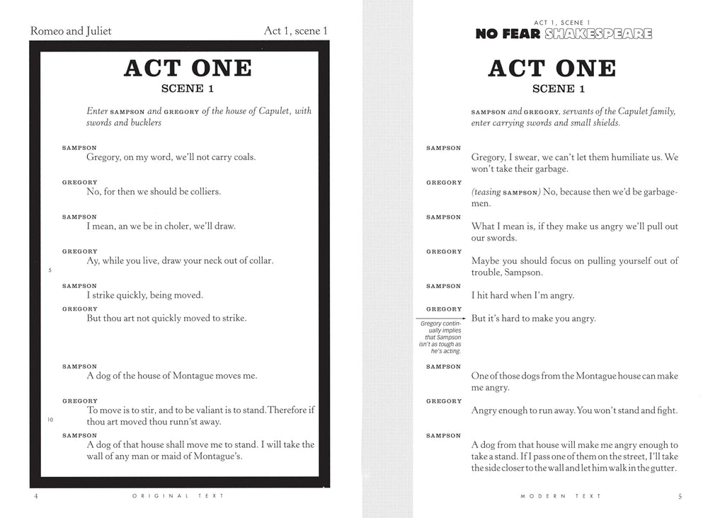 Romeo and Juliet: No Fear Shakespeare Side-by-Side Plain English