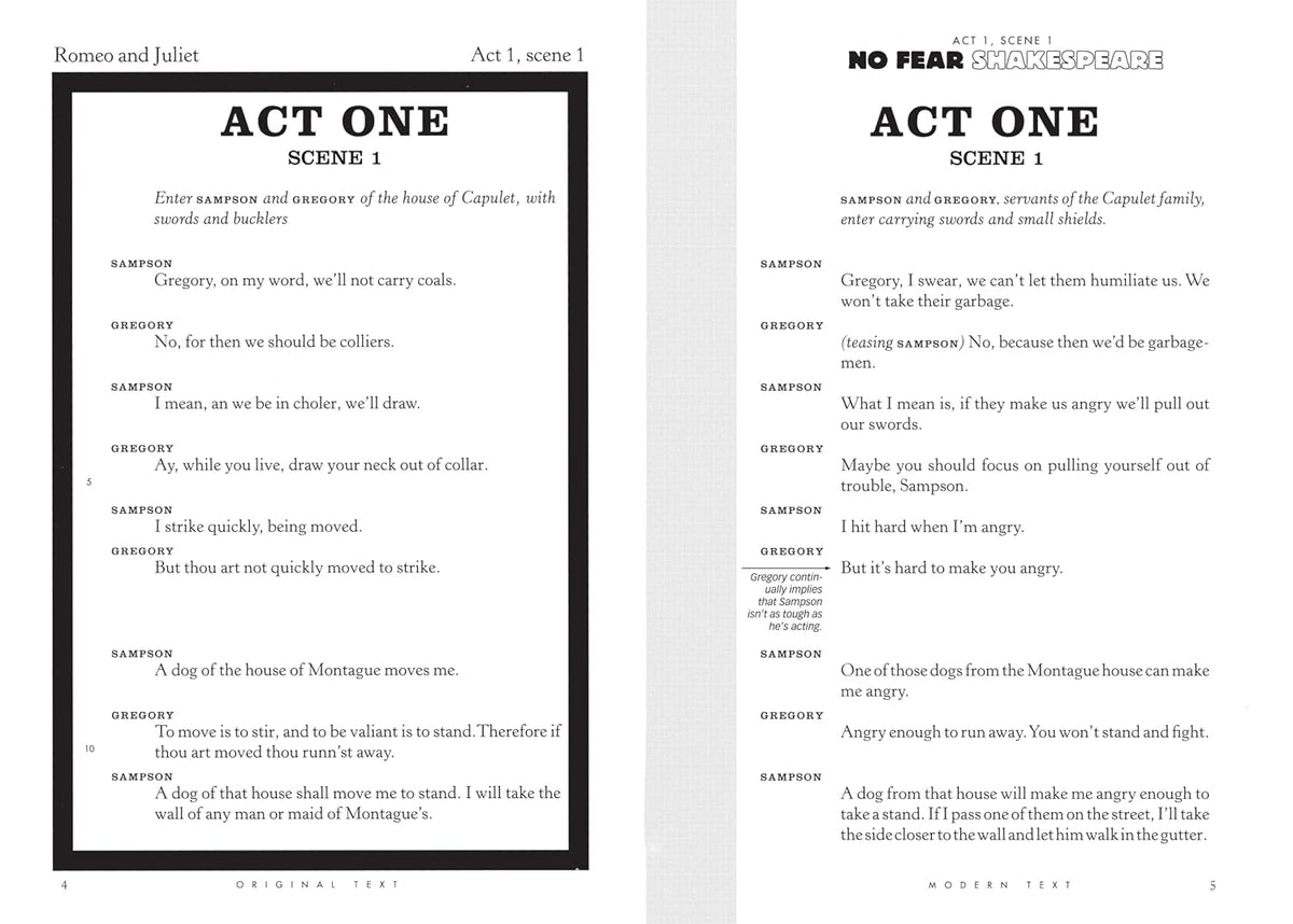 Romeo and Juliet: No Fear Shakespeare Side-by-Side Plain English