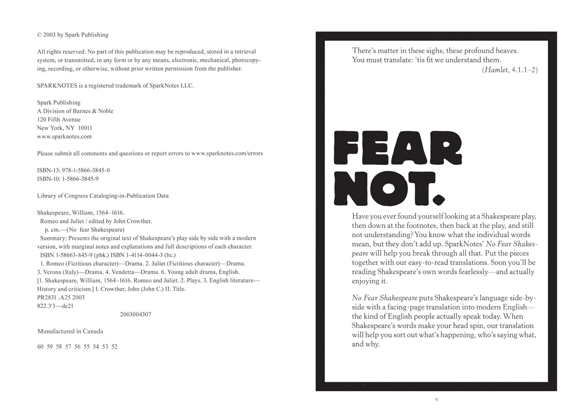Romeo and Juliet: No Fear Shakespeare Side-by-Side Plain English