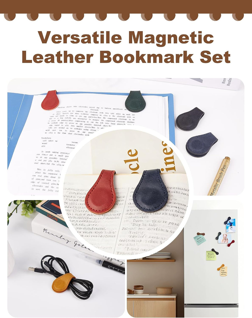 6 PCS Magnetic Leather Bookmarks for Men Women Book Lovers